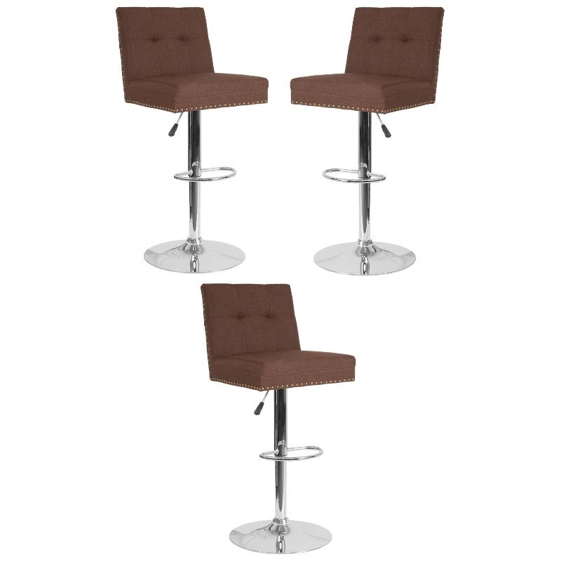 Home Square Ravello Tufted Adjustable Bar Stool in Brown - Set of 3