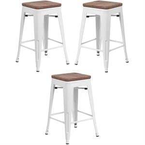Home Square 24&quot Backless Metal Counter Stool in White - Set of 3