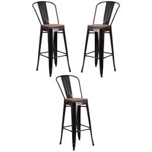 Home Square 30&quot Metal Barstool In Black-Antique Gold - Set of 3