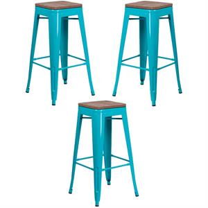 Home Square 30&quot Backless Metal Bar Stool in Crystal Teal - Set of 3