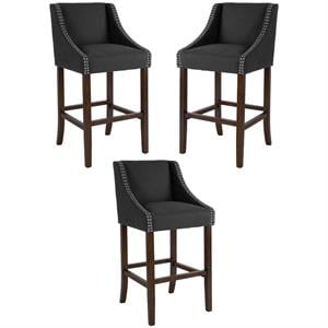 Home Square Carmel 30&quot Upholstered Bar Stool in Black and Walnut - Set of 3