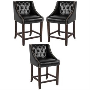 Home Square 24&quot Counter Stool in Black and Walnut - Set of 3