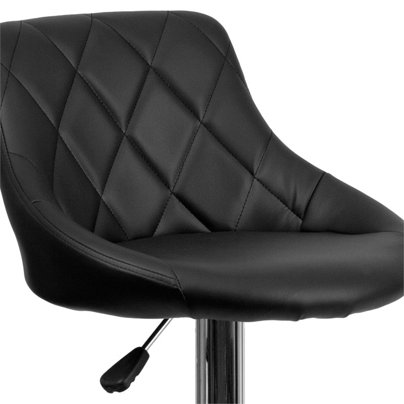 Home Square Adjustable Quilted Bucket Seat Bar Stool in Black - Set of 2