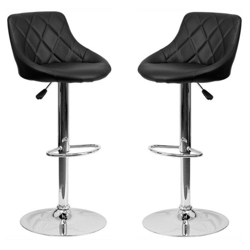 Home Square Adjustable Quilted Bucket Seat Bar Stool in Black - Set of 2
