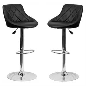 Home Square Adjustable Quilted Bucket Seat Bar Stool in Black - Set of 2