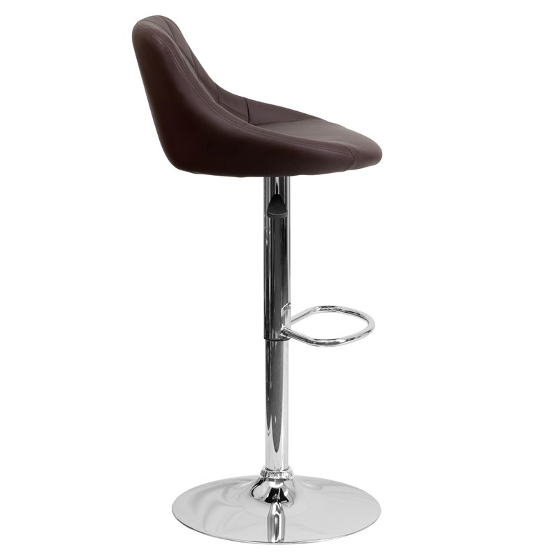 Home Square Adjustable Quilted Bucket Seat Bar Stool in Brown - Set of 2