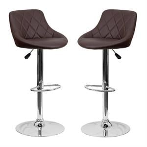 Home Square Adjustable Quilted Bucket Seat Bar Stool in Brown - Set of 2