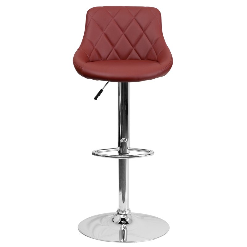 Home Square Adjustable Quilted Bucket Seat Bar Stool in Burgundy - Set of 2