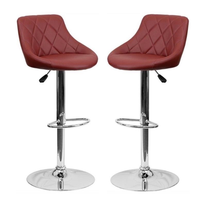 Home Square Adjustable Quilted Bucket Seat Bar Stool in Burgundy - Set of 2