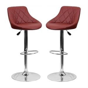 Home Square Adjustable Quilted Bucket Seat Bar Stool in Burgundy - Set of 2