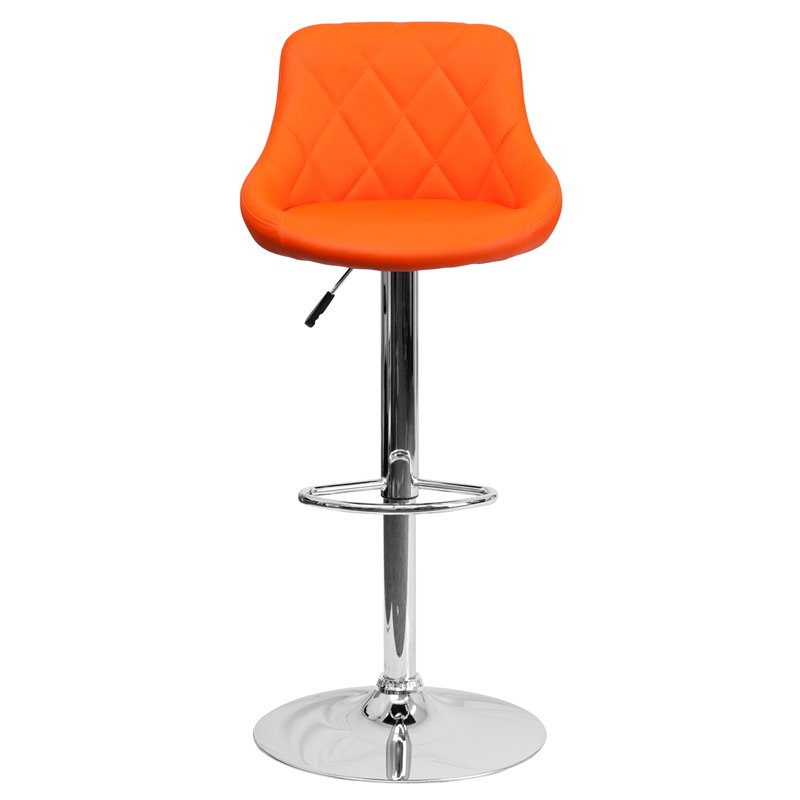Home Square Adjustable Quilted Bucket Seat Bar Stool in Orange - Set of 2