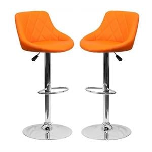 Home Square Adjustable Quilted Bucket Seat Bar Stool in Orange - Set of 2