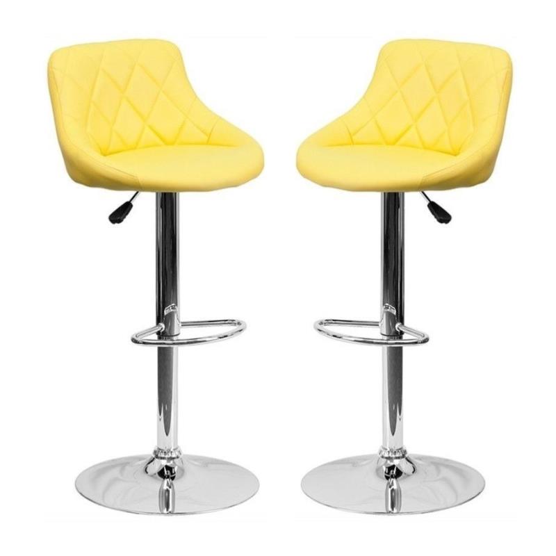 Home Square Adjustable Quilted Bucket Seat Bar Stool in Yellow - Set of 2