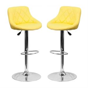 Home Square Adjustable Quilted Bucket Seat Bar Stool in Yellow - Set of 2