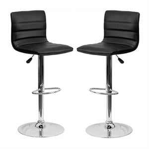 Home Square 25&quot to 33&quot Striped Bar Stool in Black with Chrome Base - Set of 2