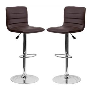 Home Square 25&quot to 33&quot Striped Bar Stool in Brown with Chrome Base - Set of 2