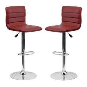 Home Square 25&quot to 33&quot Striped Bar Stool in Burgundy with Chrome Base - Set of 2