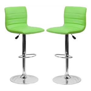 Home Square 25&quot to 33&quot Striped Bar Stool in Green with Chrome Base - Set of 2