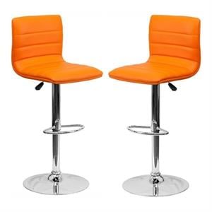 Home Square 25&quot to 33&quot Striped Bar Stool in Orange with Chrome Base - Set of 2