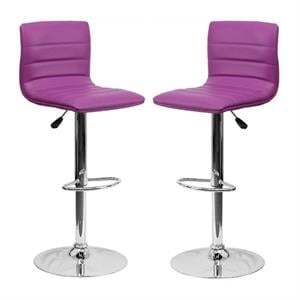 Home Square 25&quot to 33&quot Striped Bar Stool in Purple with Chrome Base - Set of 2