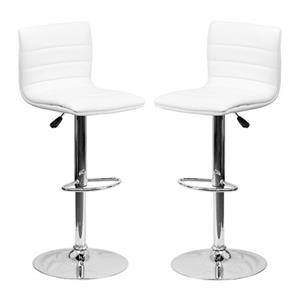 Home Square 25&quot to 33&quot Striped Bar Stool in White with Chrome Base - Set of 2