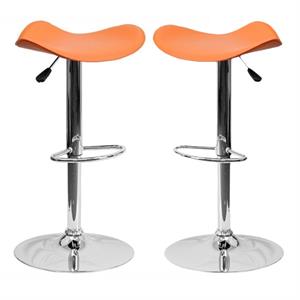 Home Square 25&quot to 33&quot Contemporary Adjustable Bar Stool in Orange - Set of 2