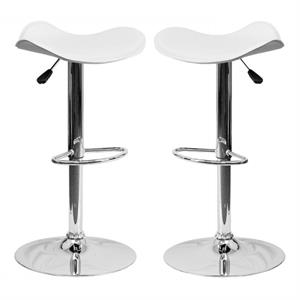 Home Square 25&quot to 33&quot Contemporary Adjustable Bar Stool in White - Set of 2