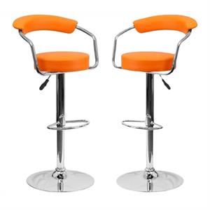 Home Square 25&quot to 33&quot Adjustable Bar Stool with Arms in Orange - Set of 2