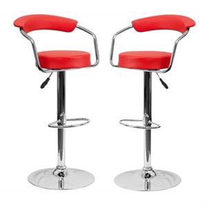 Home Square 25&quot to 33&quot Adjustable Bar Stool with Arms in Red - Set of 2