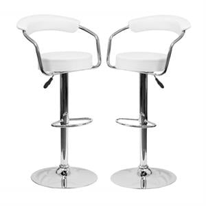 Home Square25&quot to 33&quot Adjustable Bar Stool with Arms in White - Set of 2