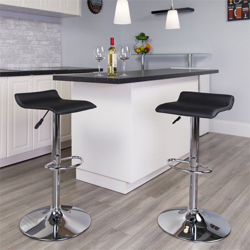 Home Square Backless Vinyl Upholstery Bar Stool in Black - Set of 2