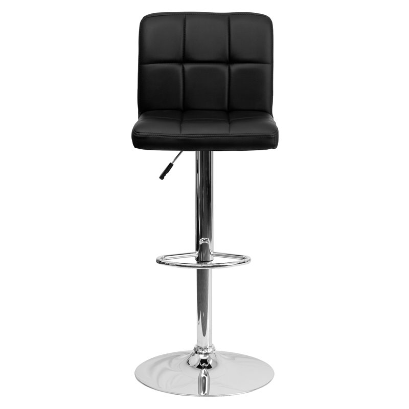 Home Square Quilted Adjustable Bar Stool in Black - Set of 2