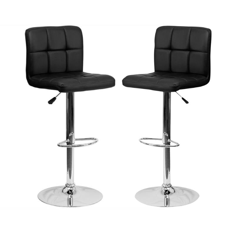 Home Square Quilted Adjustable Bar Stool in Black - Set of 2