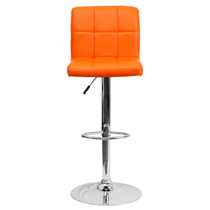 Home Square Quilted Vinyl Upholstery Bar Stool in Orange - Set of 2