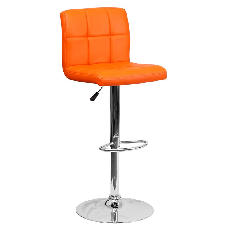 Home Square Quilted Vinyl Upholstery Bar Stool in Orange - Set of 2