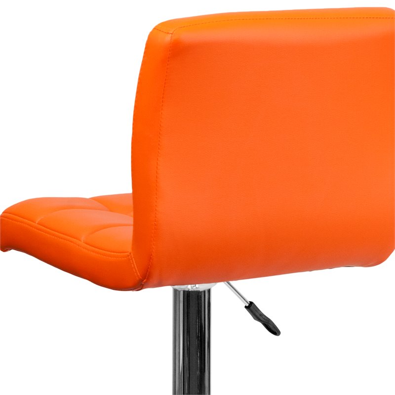 Home Square Quilted Vinyl Upholstery Bar Stool in Orange - Set of 2