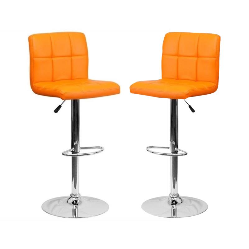 Home Square Quilted Vinyl Upholstery Bar Stool in Orange - Set of 2