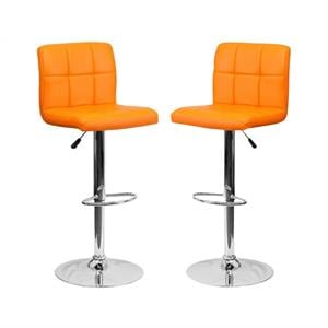 Home Square Quilted Vinyl Upholstery Bar Stool in Orange - Set of 2