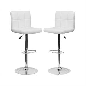 Home Square 25&quot to 33&quot Quilted Bar Stool in White with Chrome Base - Set of 2