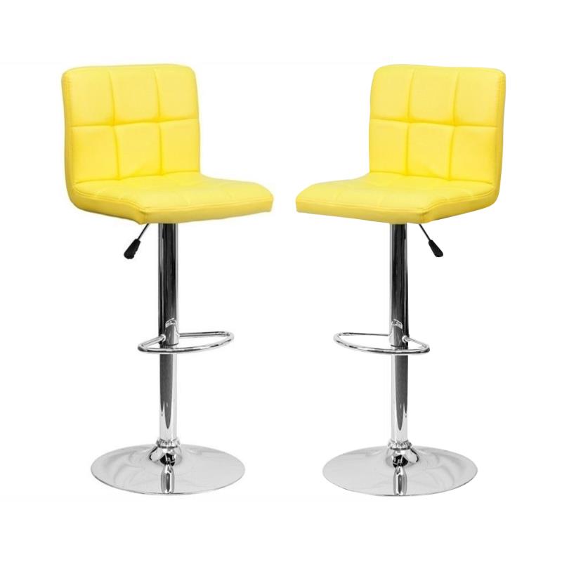 Home Square Quilted Vinyl Upholstery Bar Stool in Yellow - Set of 2