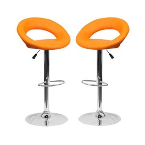 Home Square 24&quot to 33&quot Rounded Back Adjustable Bar Stool in Orange - Set of 2