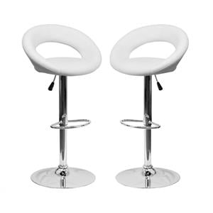 Home Square 24&quot to 33&quot Rounded Back Adjustable Bar Stool in White - Set of 2