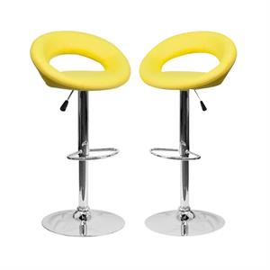 Home Square 24&quot to 33&quot Rounded Back Adjustable Bar Stool in Yellow - Set of 2