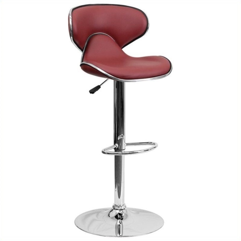 Home Square Mid Back Cozy Adjustable Bar Stool in Burgundy - Set of 2