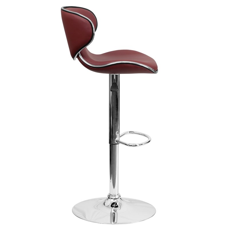 Home Square Mid Back Cozy Adjustable Bar Stool in Burgundy - Set of 2