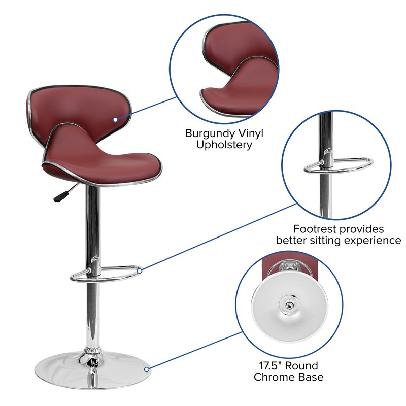 Home Square Mid Back Cozy Adjustable Bar Stool in Burgundy - Set of 2