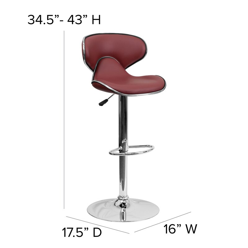 Home Square Mid Back Cozy Adjustable Bar Stool in Burgundy - Set of 2