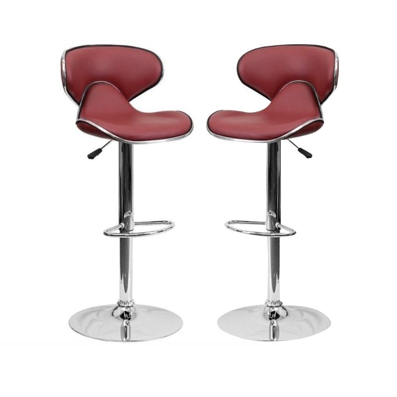 Home Square Mid Back Cozy Adjustable Bar Stool in Burgundy - Set of 2