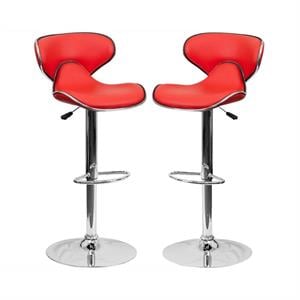Home Square 24&quot to 33&quot Mid Back Cozy Adjustable Bar Stool in Red - Set of 2