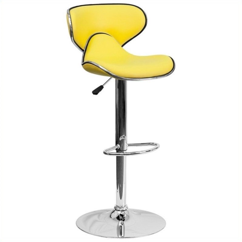 Home Square Mid Back Cozy Adjustable Bar Stool in Yellow - Set of 2